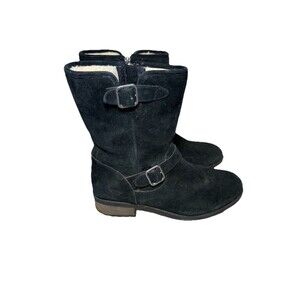 UGG Chaney Black Suede Leather Moto Boots Women USA Size 11 EU 42   1006042